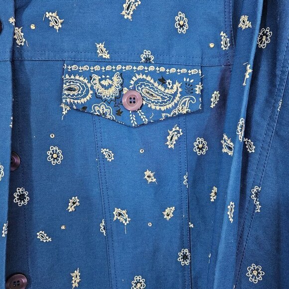 Quacker Factory Western Blue Twill Beaded Rhinestone Jacket Size 1X - Picture 7 of 9